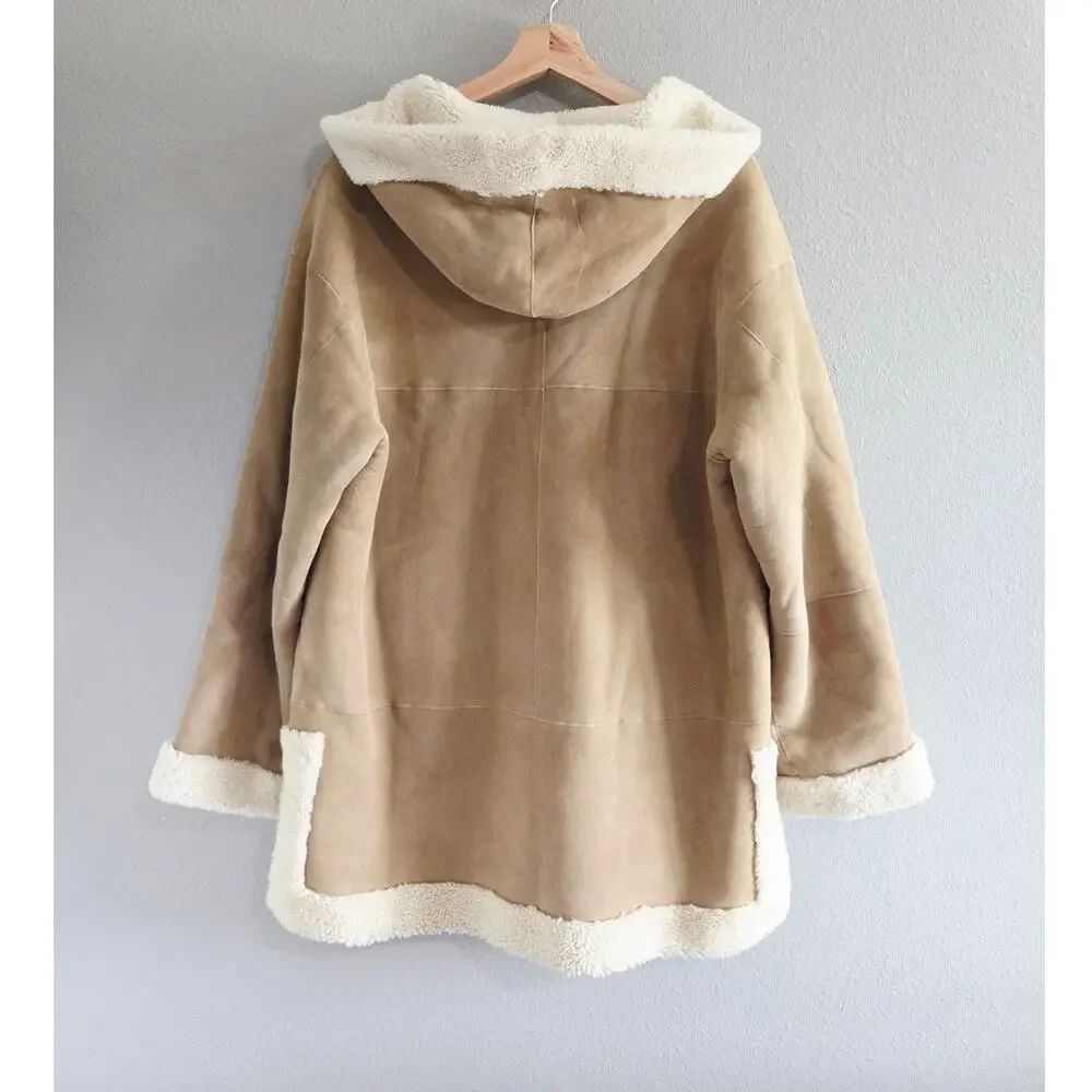 Filippa K Veda Suede Shearling Hooded Anorak Coat XS S